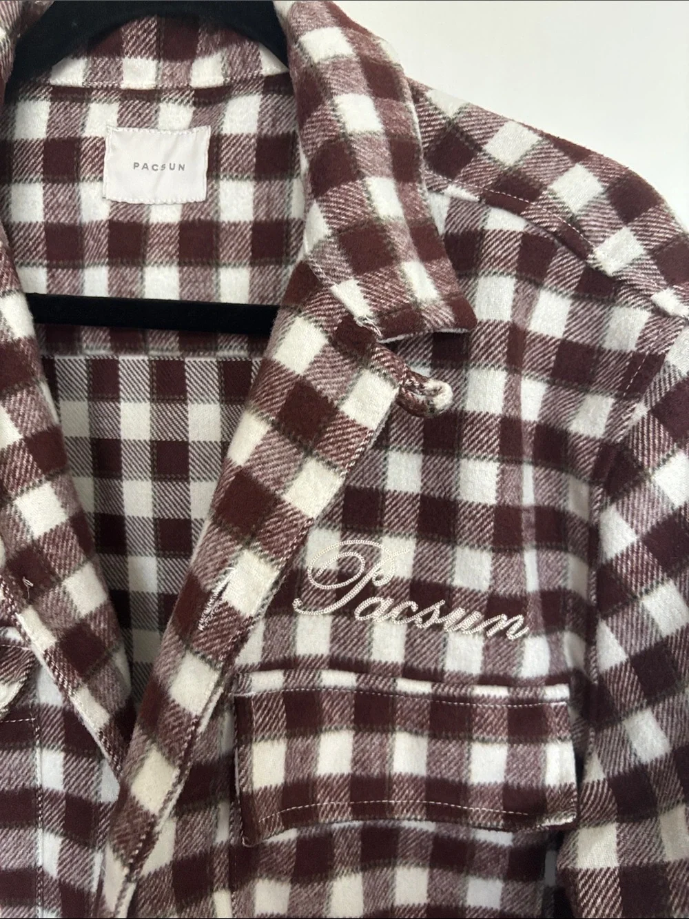 Pacsun Brown Burgundy Cropped Camp Flannel Jacket M